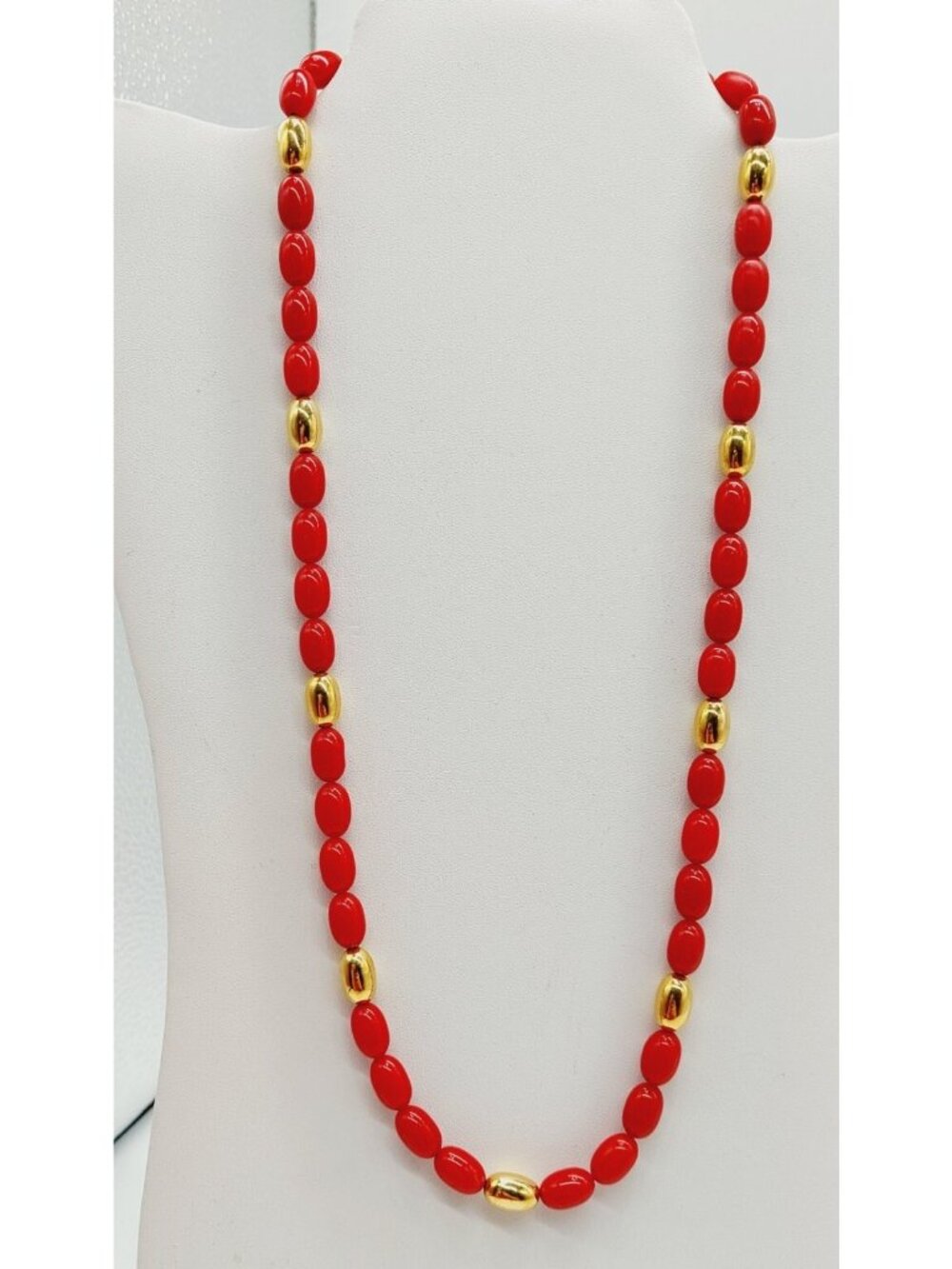 Vintage Napier Necklace Choker Red & Gold Beads 12"